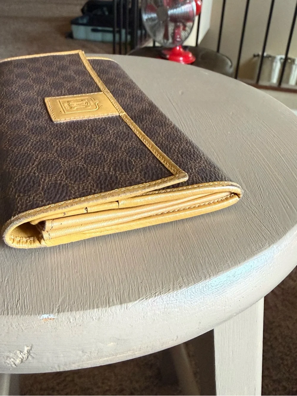 Vintage Celine Brown Monogram Canvas with tan trim long wallet.